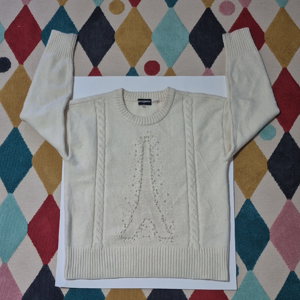 Karl Lagerfeld Cream Sweater with Eiffel Motif
